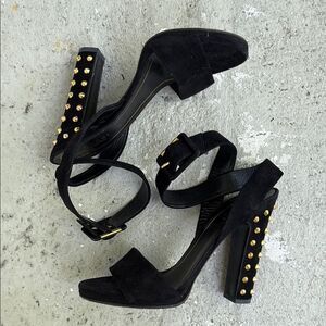 Gucci suede open toe studded heels